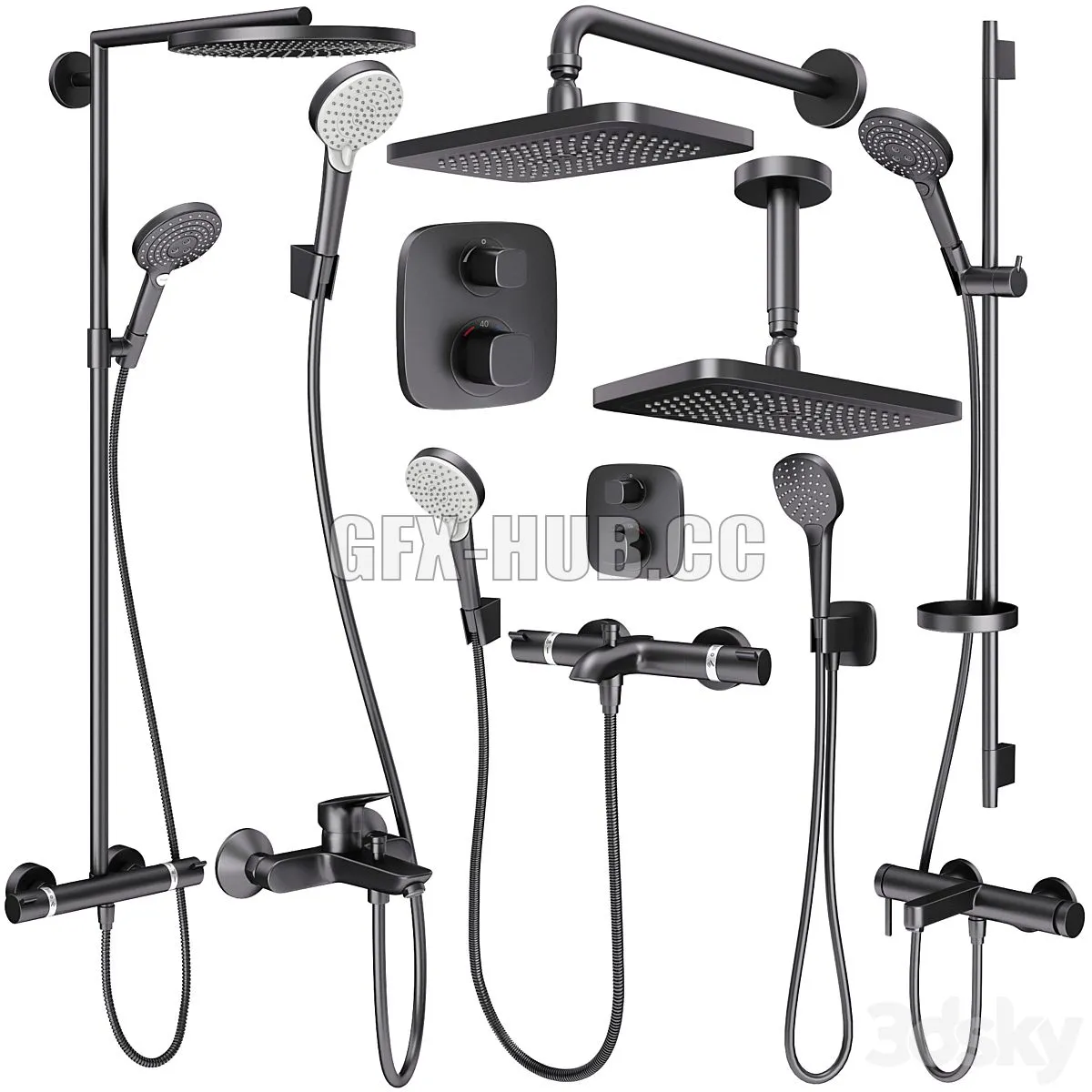 Faucets and shower systems Hansgrohe black set 168 3dsMax Model