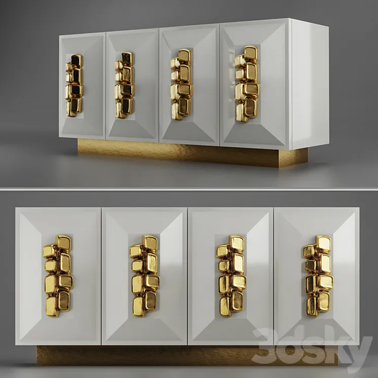 FAUSTINE CREDENZA – Modern cream lacquer with gold handles 3DS Max