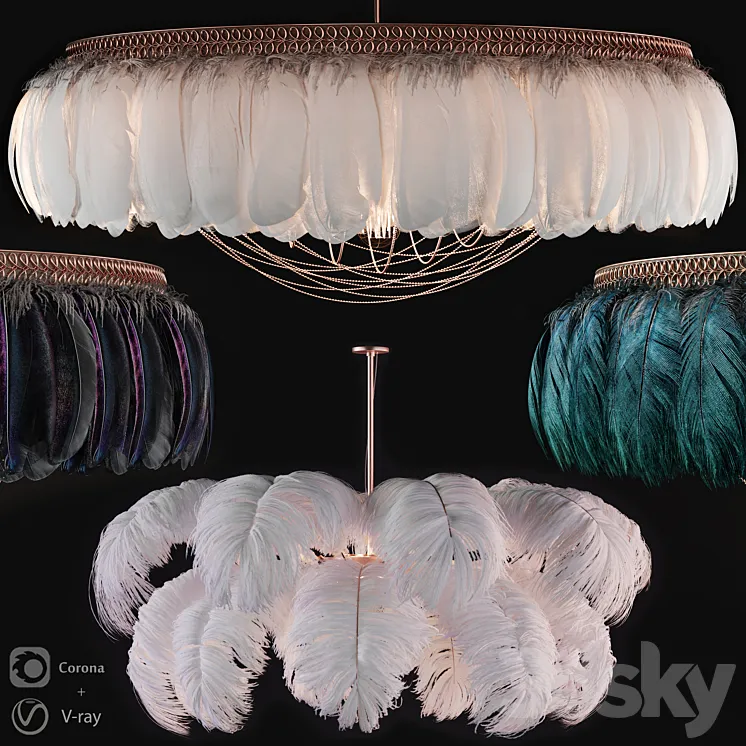 Feather modern chandeliers 3DS Max Model