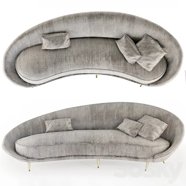 Federico Munari Sofa Curvato In Velvet Mohair And Brass Italy Circa 1950 3DS Max Model