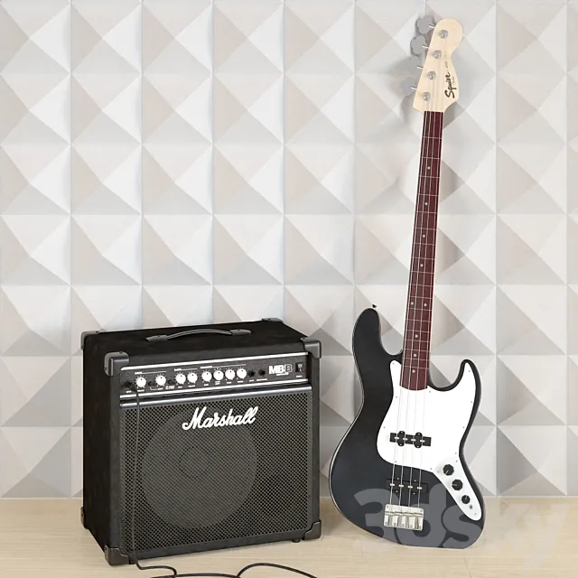 Feender BASS Guitar and Marshal COMBO 3ds Max