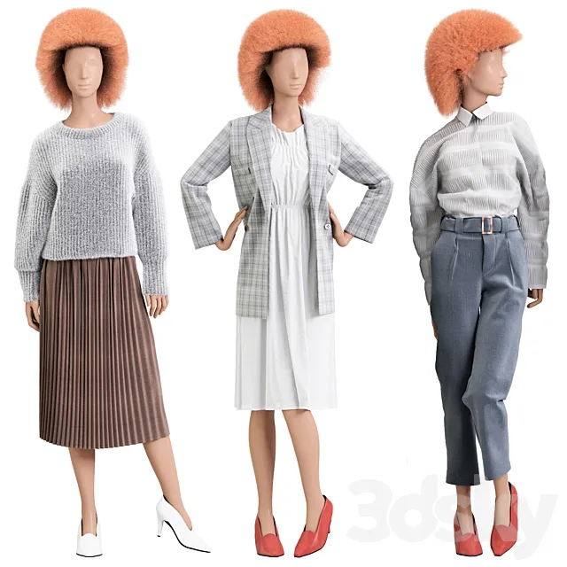 Female mannequins with clothes 3 looks 3DSMax File