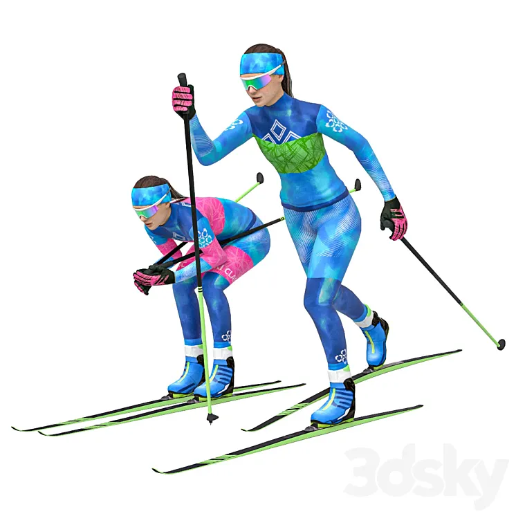 Female skier. Classic skiing 3DS Max