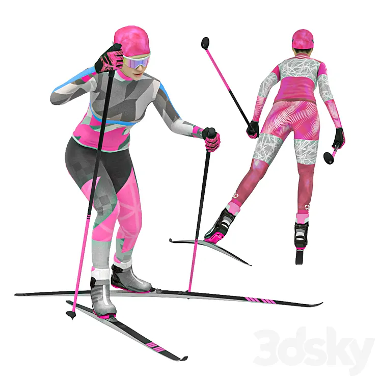Female skier. Skate skiing 3DS Max