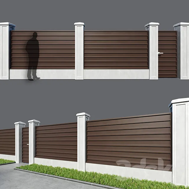 Fence made of corrugated board 5 options 3ds Max