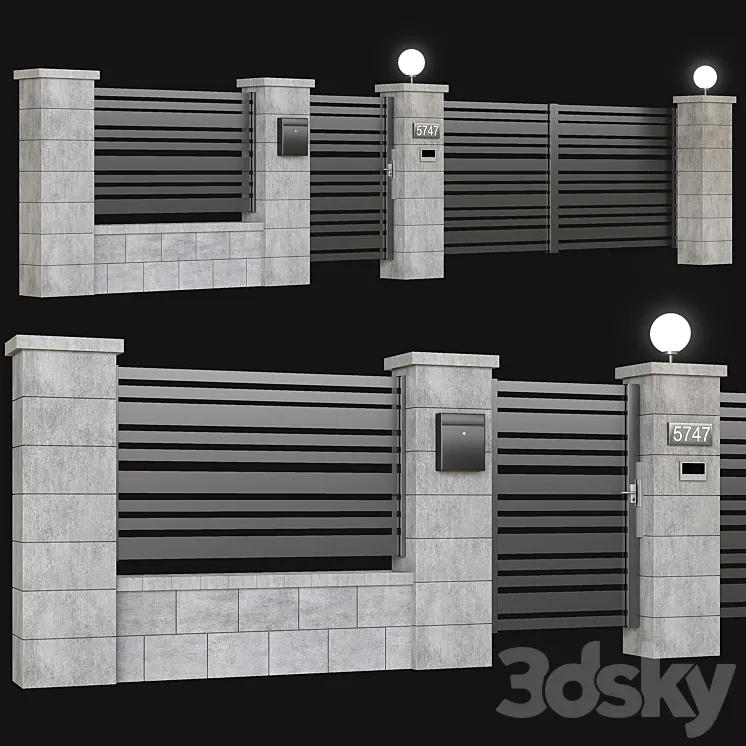 Fence with gate and intercom 3DS Max