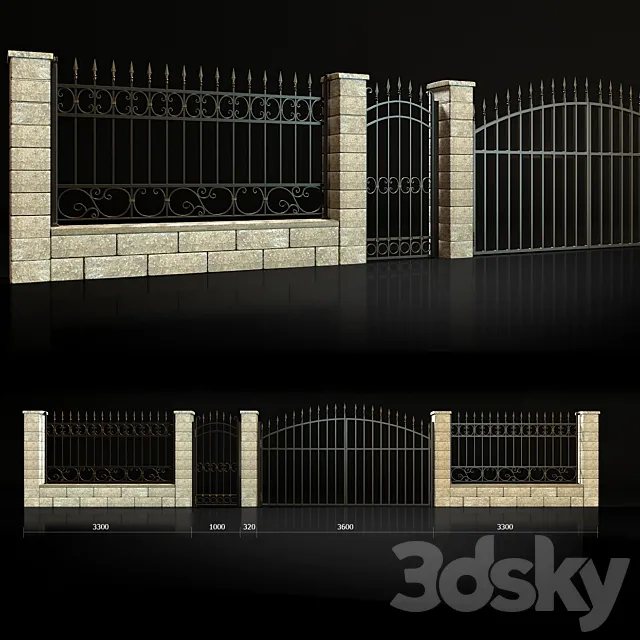 Fence with gate and wicket 4 3DS Max Model