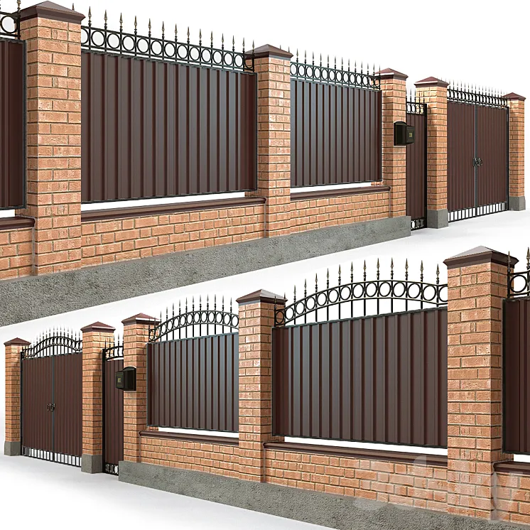 Fence with gate and wicket 5 3DS Max