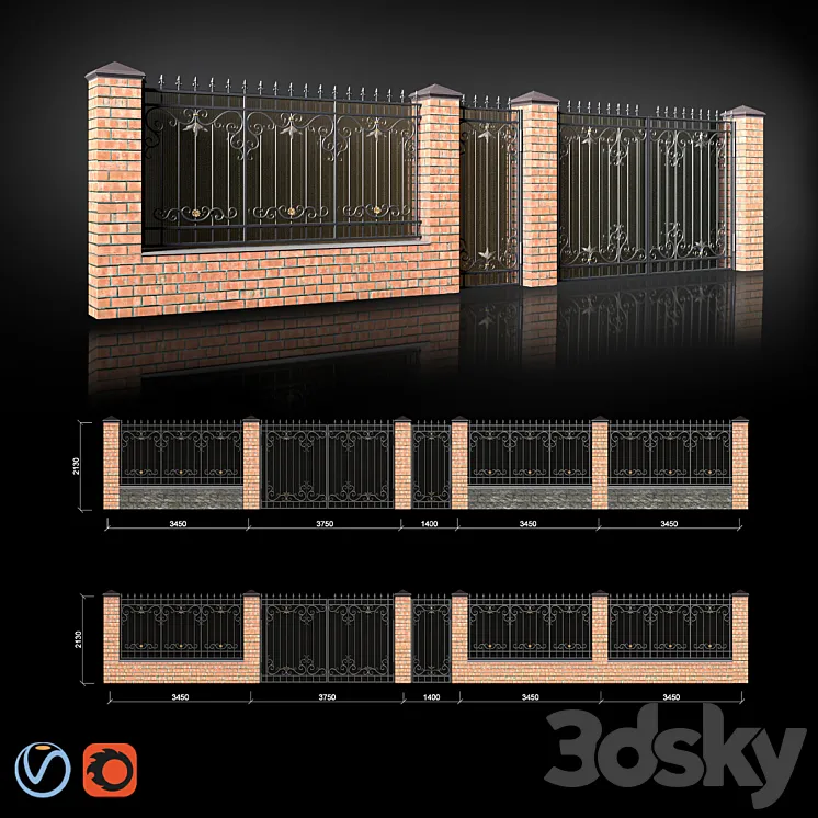 Fence with gates and wicket 3DS Max