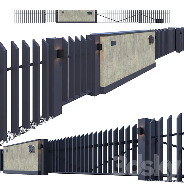 Fence with sliding gates 3DS Max Model