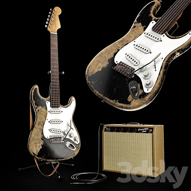 Fender Electric Guitar Custom Vintage And Amplifier Set 3dsMax Model