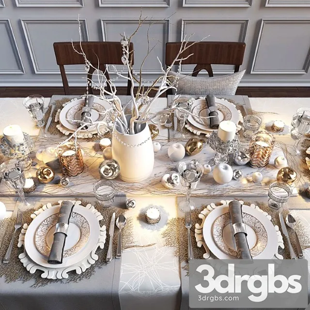 Festive table setting with apples 3dsmax Download