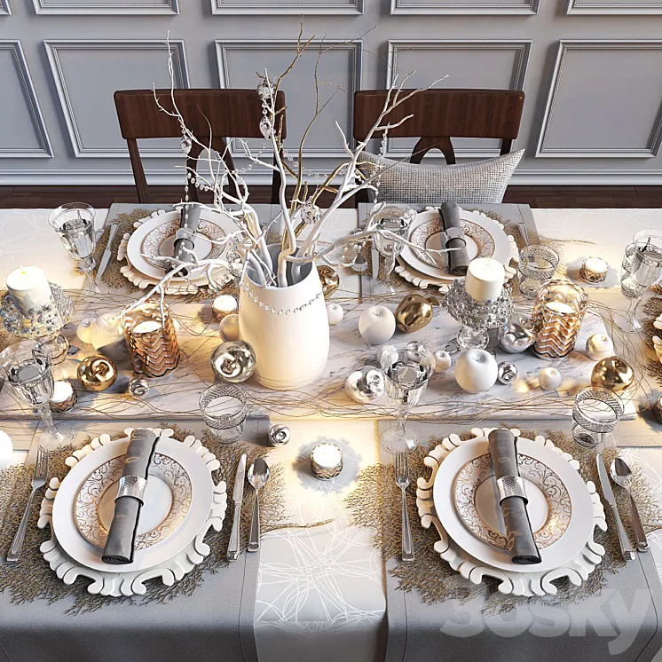 Festive table setting with apples 3DS Max
