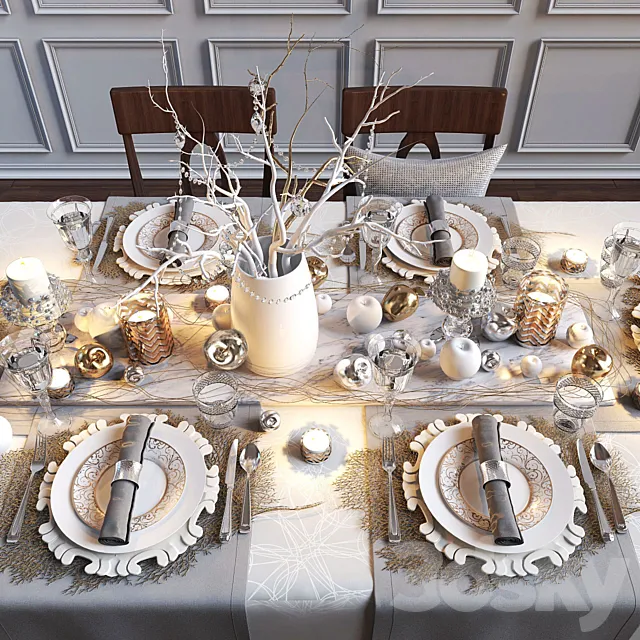 Festive table setting with apples 3DSMax File