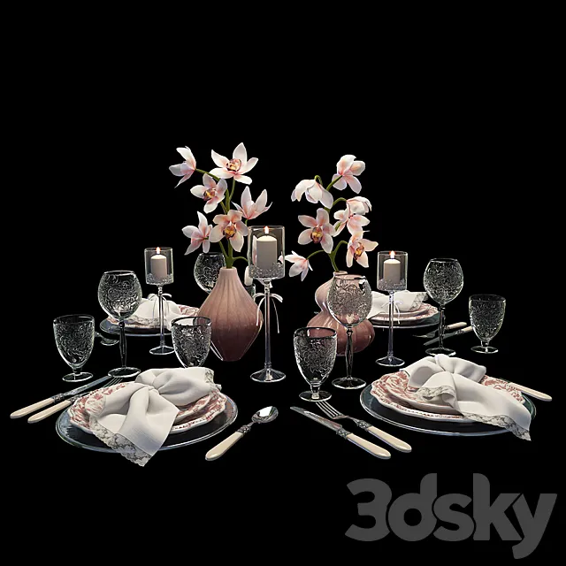 Festive table setting with orchids 3DSMax File