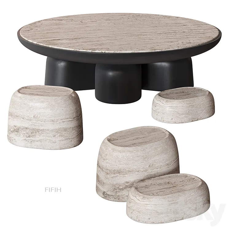 FIFIH coffee table Travertine HOMMÉS 3DS Max