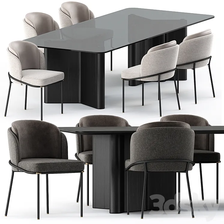 FIL NOIR chair and LOU Dining Table by Minotti 3DS Max Model