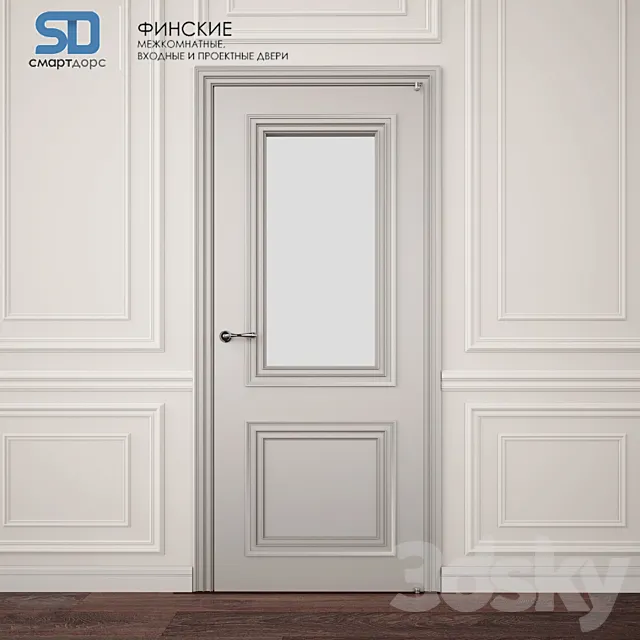 Finnish doors (with glass) with wall decor 3DSMax File
