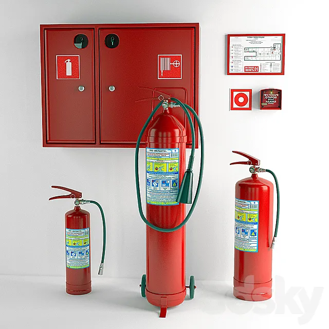 Fire extinguishers and fire cabinet 3DS Max Model