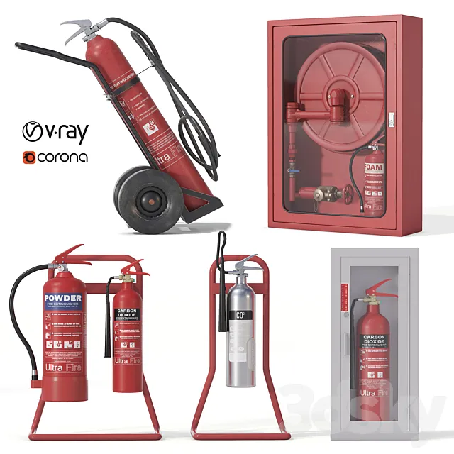 Fire Extinguishers Set 3ds Max
