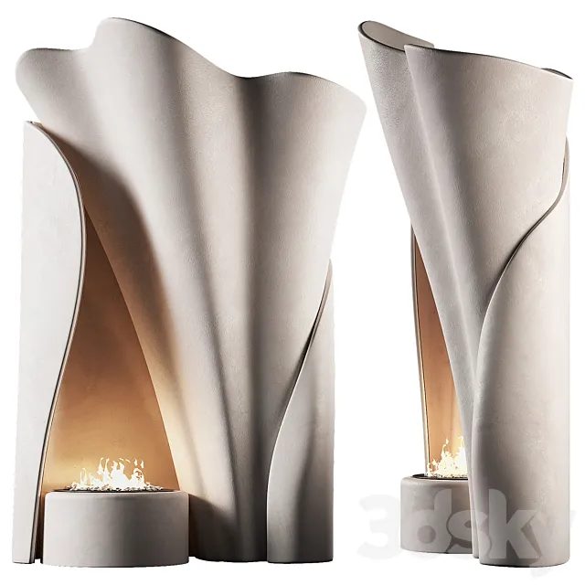 Fireplace 5. Wavy smooth shape chimney hearth area. 3dsMax Model