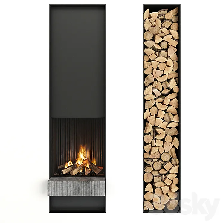 Fireplace and firewood 3DS Max
