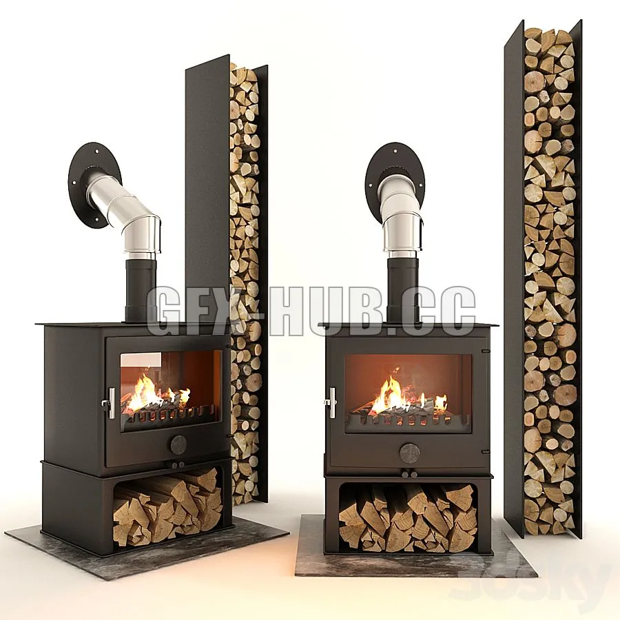 Fireplace and firewood 3dsMax Model