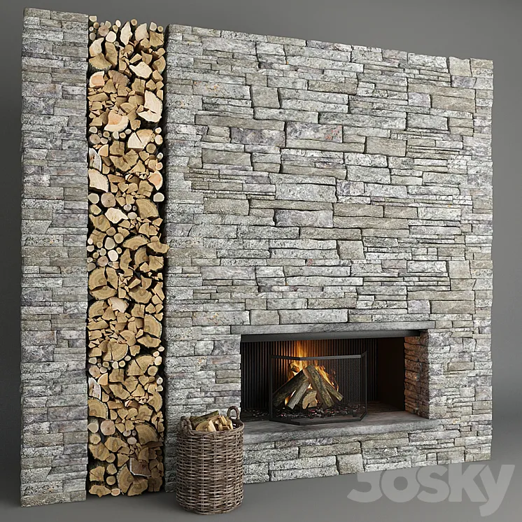 Fireplace and firewood 5 3DS Max