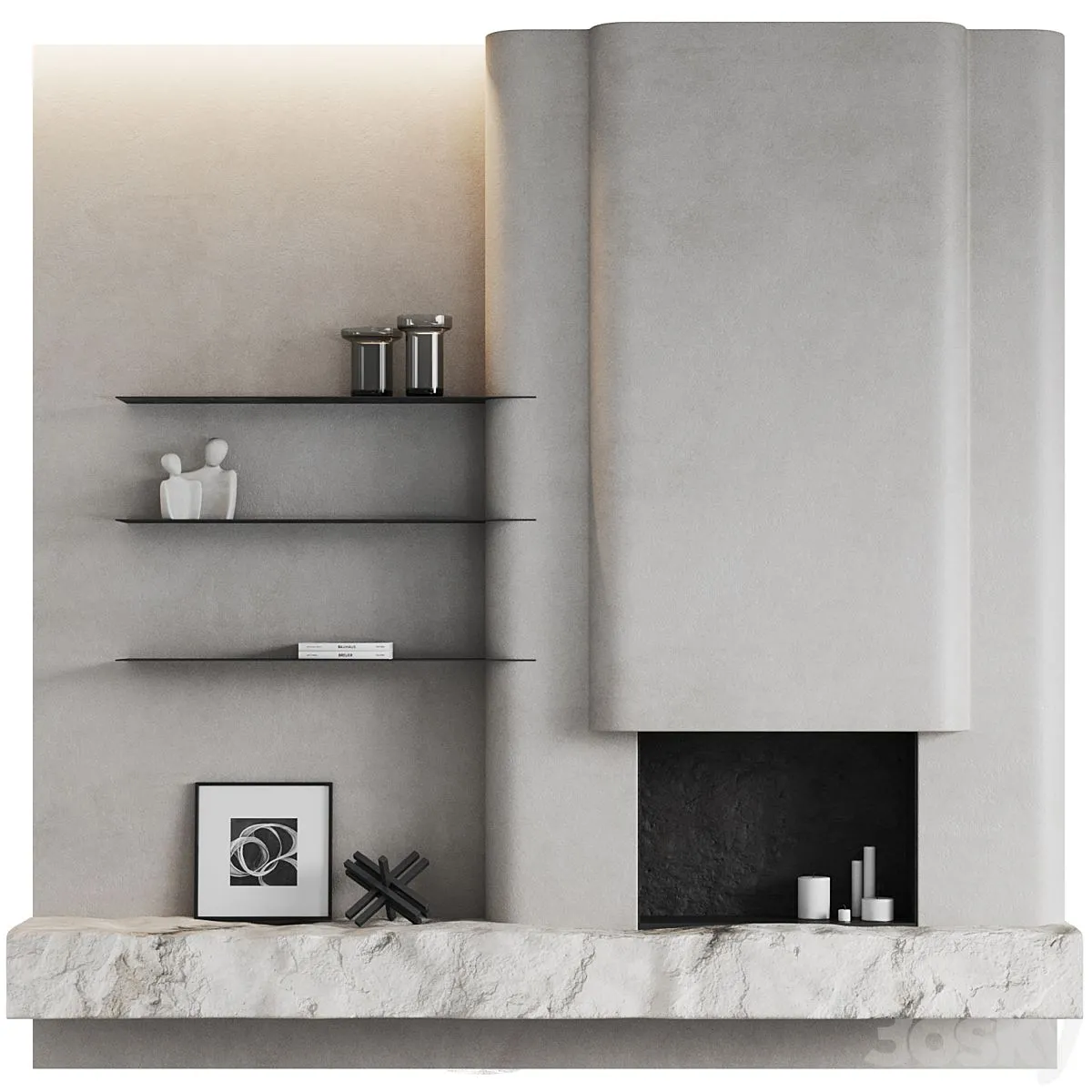 Fireplace area Monolithic 3dsMax Model