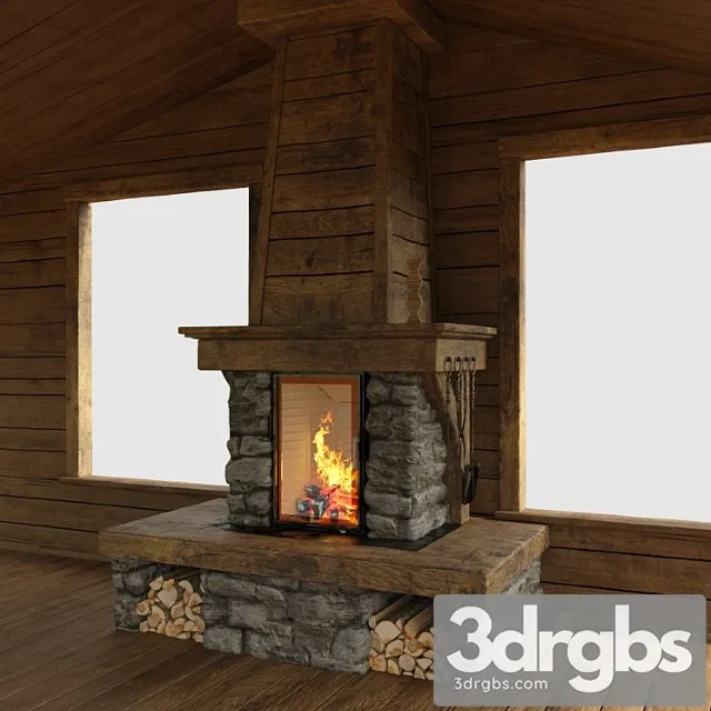 Fireplace in chalet style