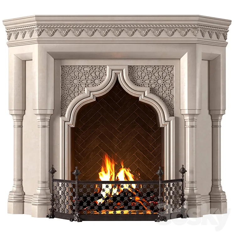 Fireplace in oriental style. Arabic classic fireplace.Arabic Fireplace.Oriental Fireplace 3DS Max Model