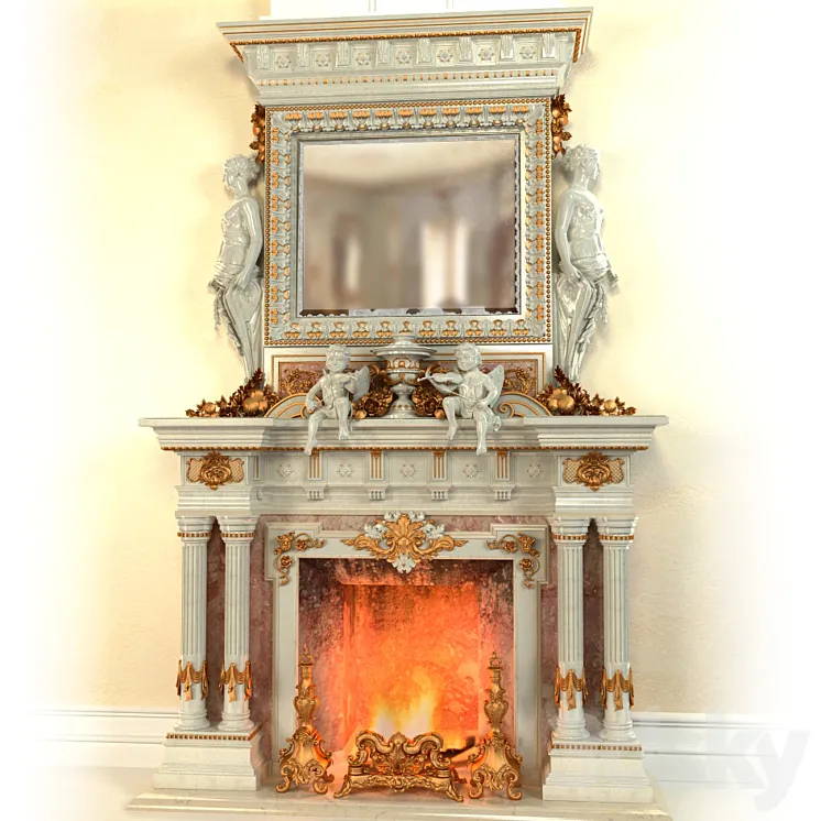 Fireplace in the Baroque style 3DS Max