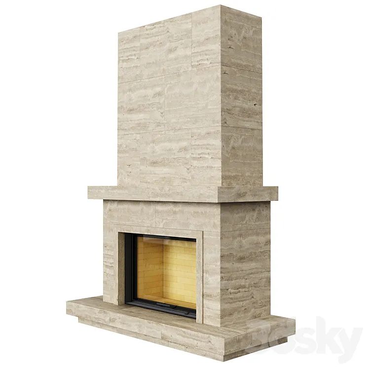 Fireplace insert Astov 12080 (chamotte) in travertine cladding 3DS Max