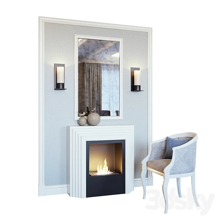 Fireplace sconce mirror panel decor and armchair (Fireplace sconce Rum decor and armchair YOU) 3DS Max