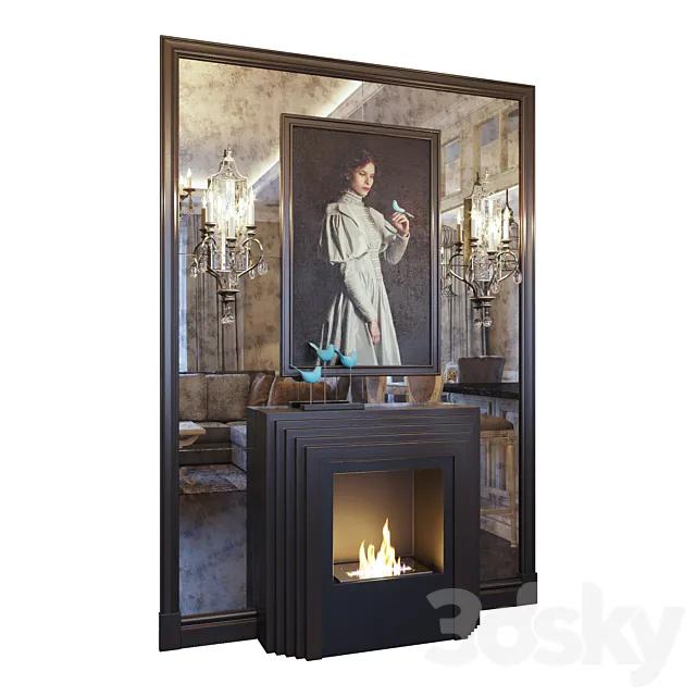 Fireplace sconce picture decor and mirror panel (Fireplace sconce Gianna picture and decor Blue dark YOU) 3DS Max Model