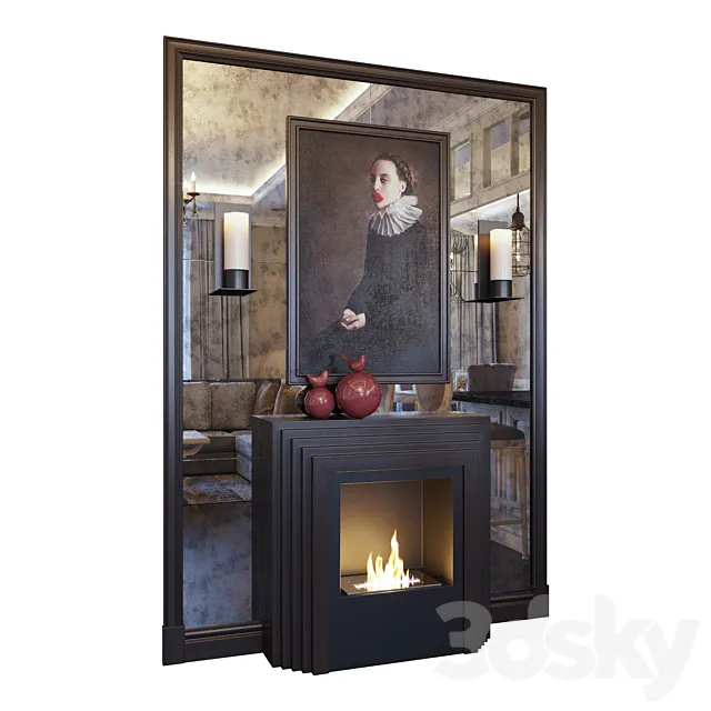 Fireplace sconce picture mirror panel and red decor (Fireplace sconce picture and decor Red dark YOU) 3ds Max