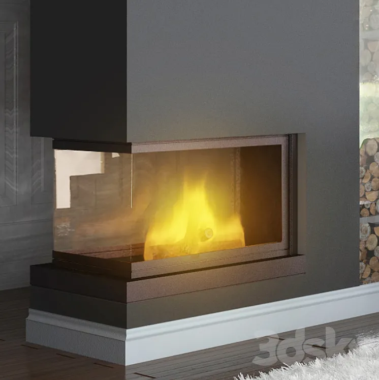 Fireplace tripartite 3DS Max