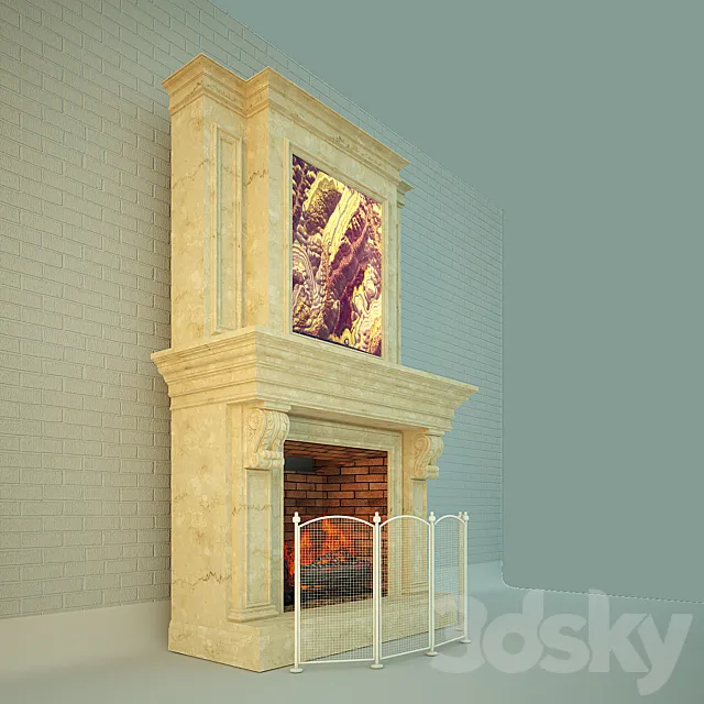 Fireplace with inset (backlit onyx “Viola”) 3DSMax File