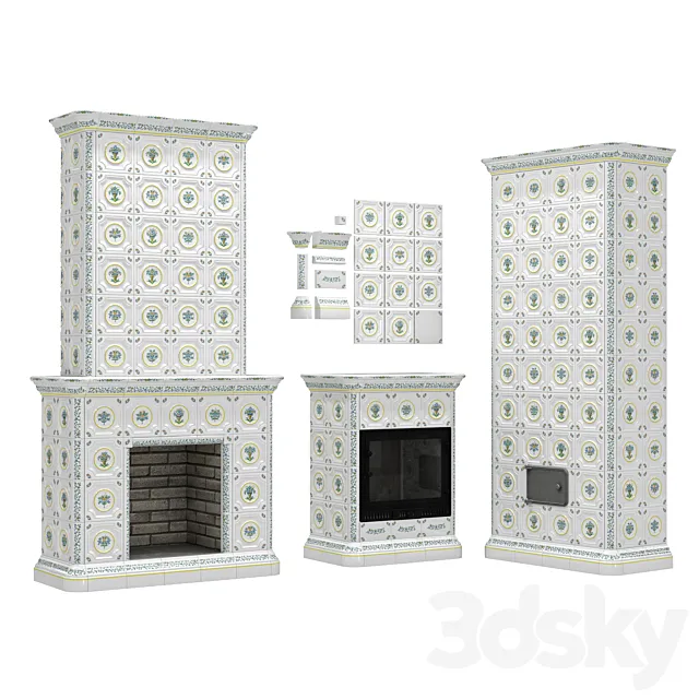 Fireplaces and stove with Provence tiles 3ds Max