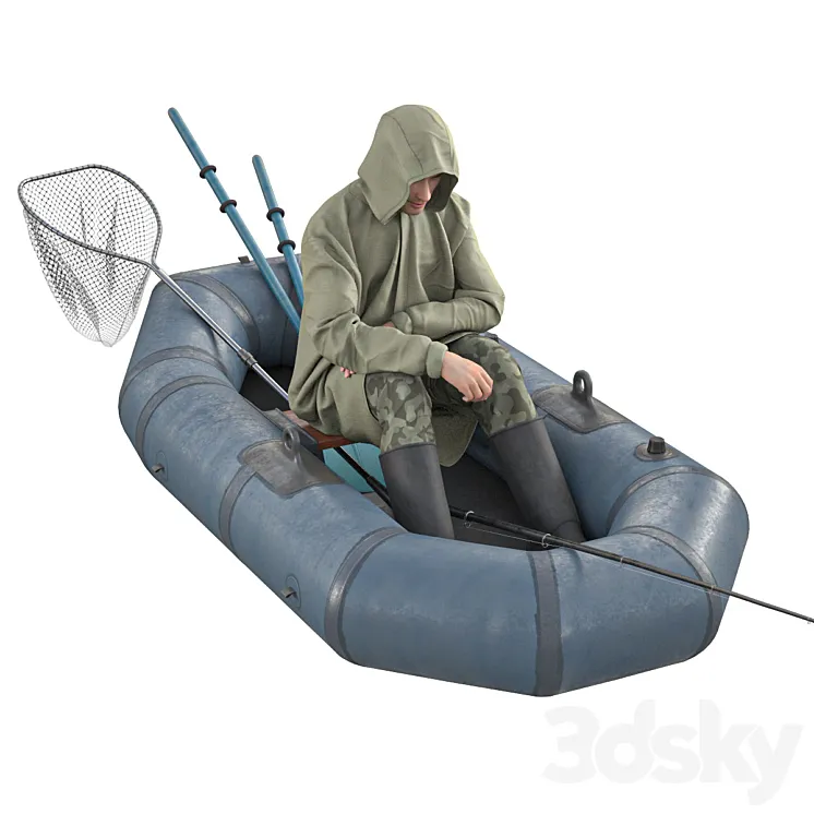 Fisherman in a boat 3DS Max