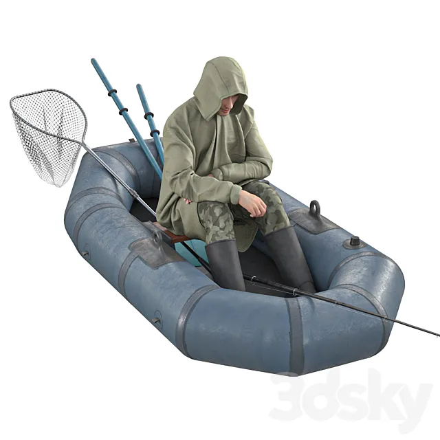 Fisherman in a boat 3DSMax File