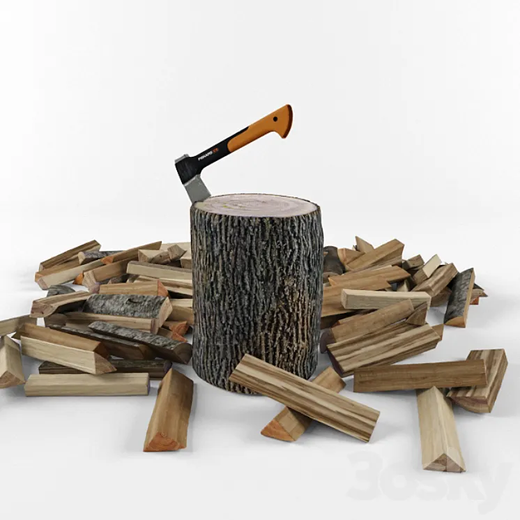 FISKARS X7 Axe and firewood 3DS Max