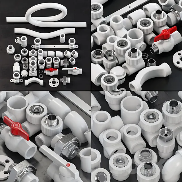 Fitingi plastic white _ Plastic white fittings 3DS Max Model