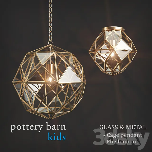 Fixtures Pottery Barn Kids Glass & Metal Cage Pendant _ Flushmount 3DS Max Model