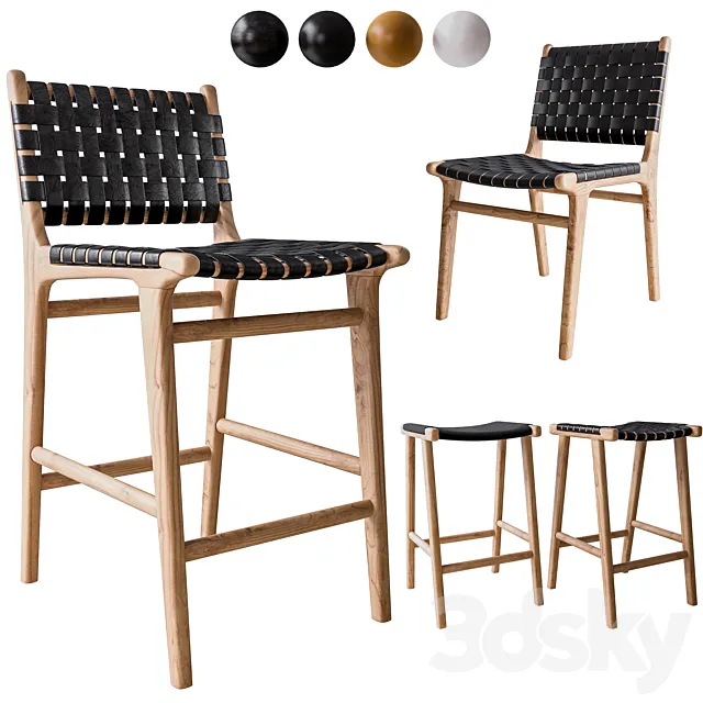 Flat and Leather Strapping Dining Chair and Stools 3DSMax File