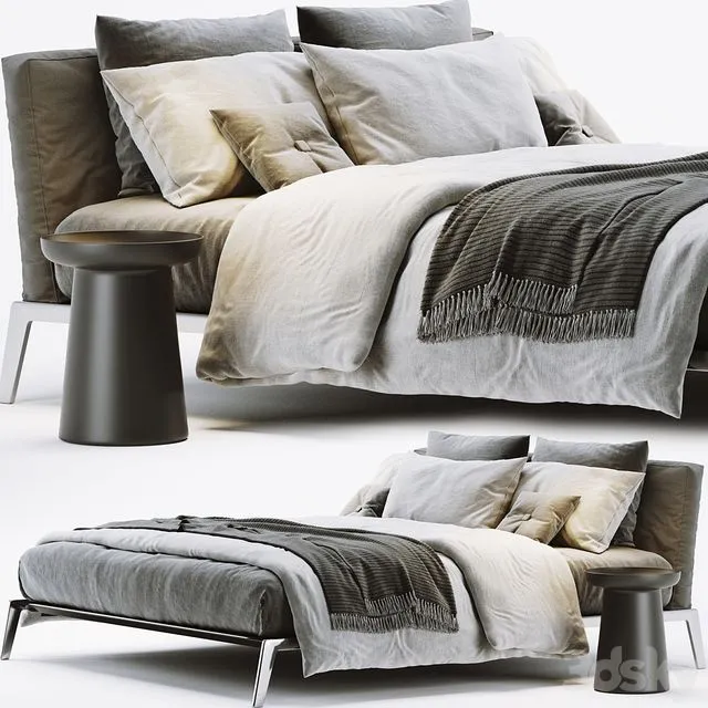 Flexform Lifesteel Bed (with decor) 3dsMax Model
