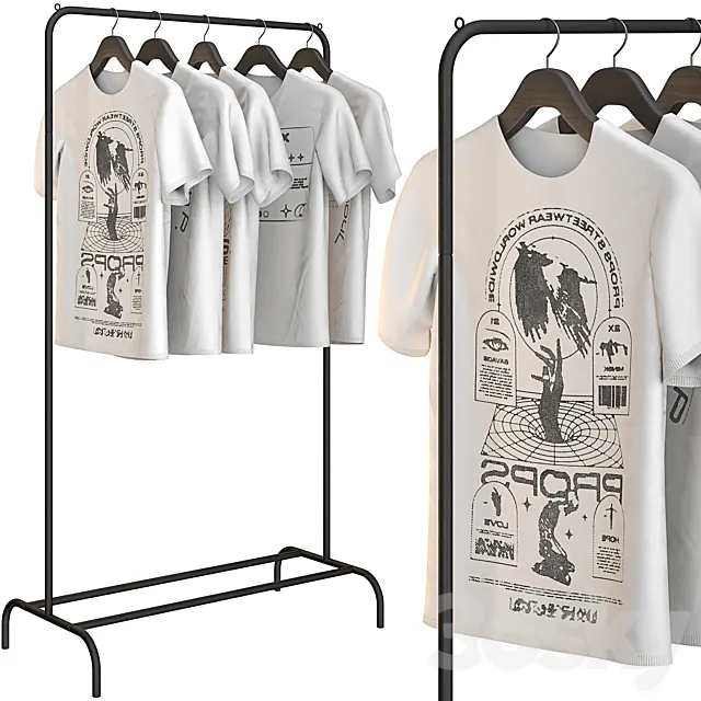 Floor hanger with white t-shirts 3ds Max