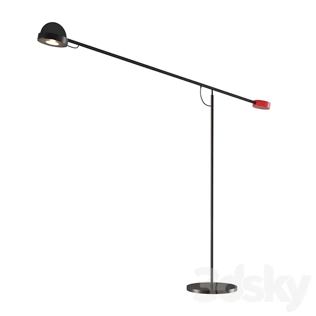 Floor lamp with a disc-shaped shade on a movable rod with a red tip Article Number: duke01 3ds Max