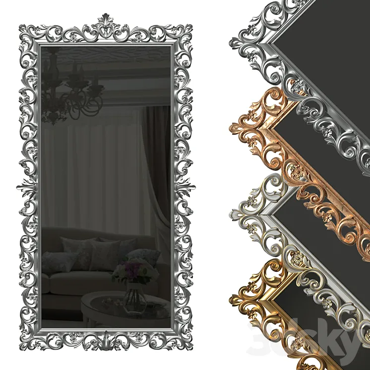 Floor mirror in a carved frame (baguette) 3DS Max