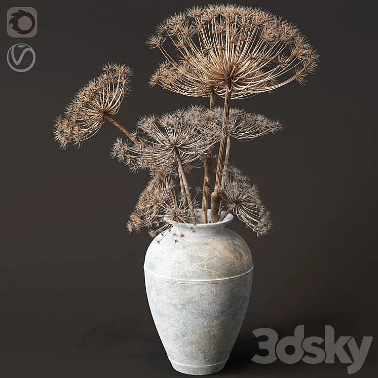 Floor vase with dry hogweed 3DS Max